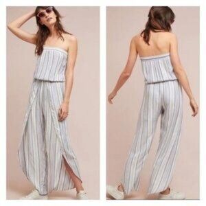 ✅ DREW Striped Linen Pastel Tulip Pant Strapless Jumpsuit XS‎